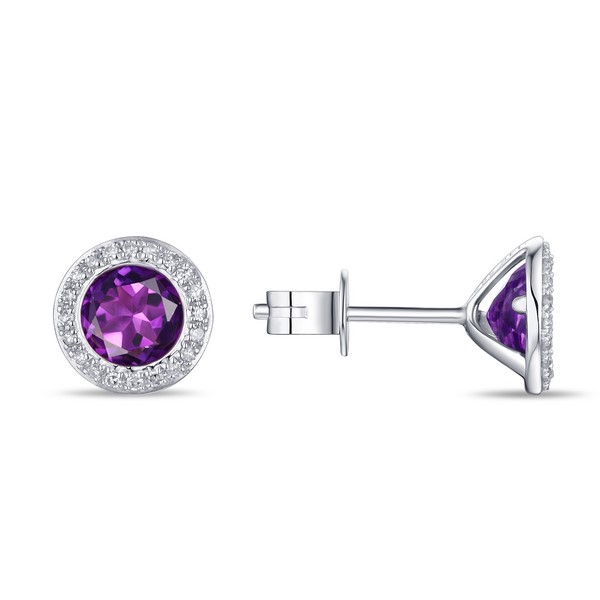 Lūvente 14kt White Gold Diamond and Amethyst Bezel Set Earrings