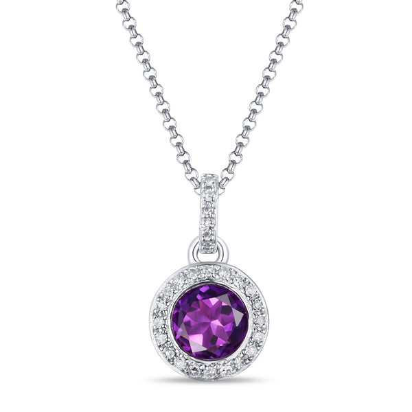 Lūvente Ladies 14kt White Gold Diamond and Amethyst Bezel Set Necklace