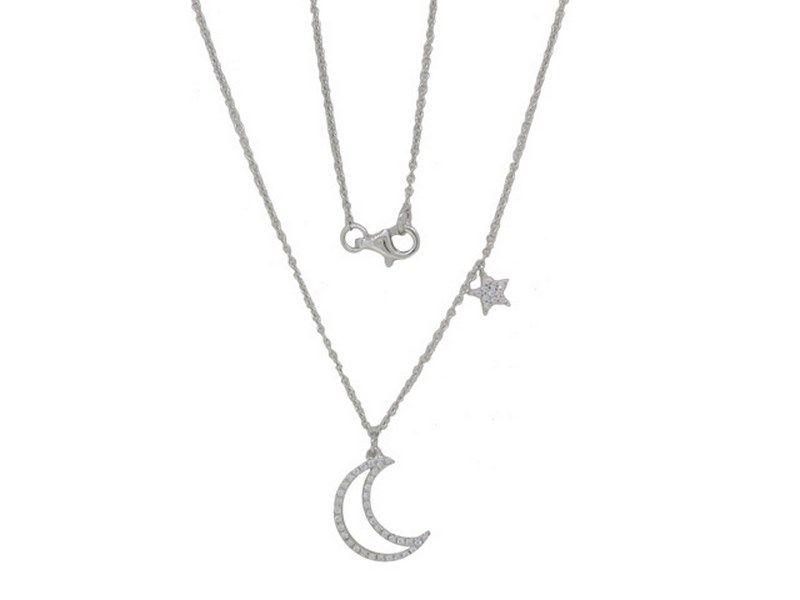 Lūvente 14kt White Gold Diamond Moon and Stars Necklace