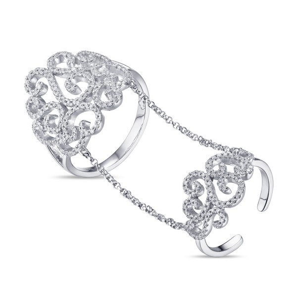 Lūvente . Ladies 14kt White Gold Diamond Swirl Chain Ring