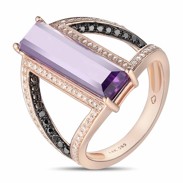 Lūvente 14kt Rose Gold Diamond and Amethyst Ring